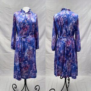 Floral Long Sleeve Midi Dress, Vintage 60s